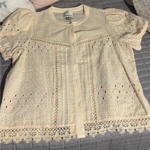 INDUSTRY Ivory Eyelet Lace Puff-Sleeve Blouse